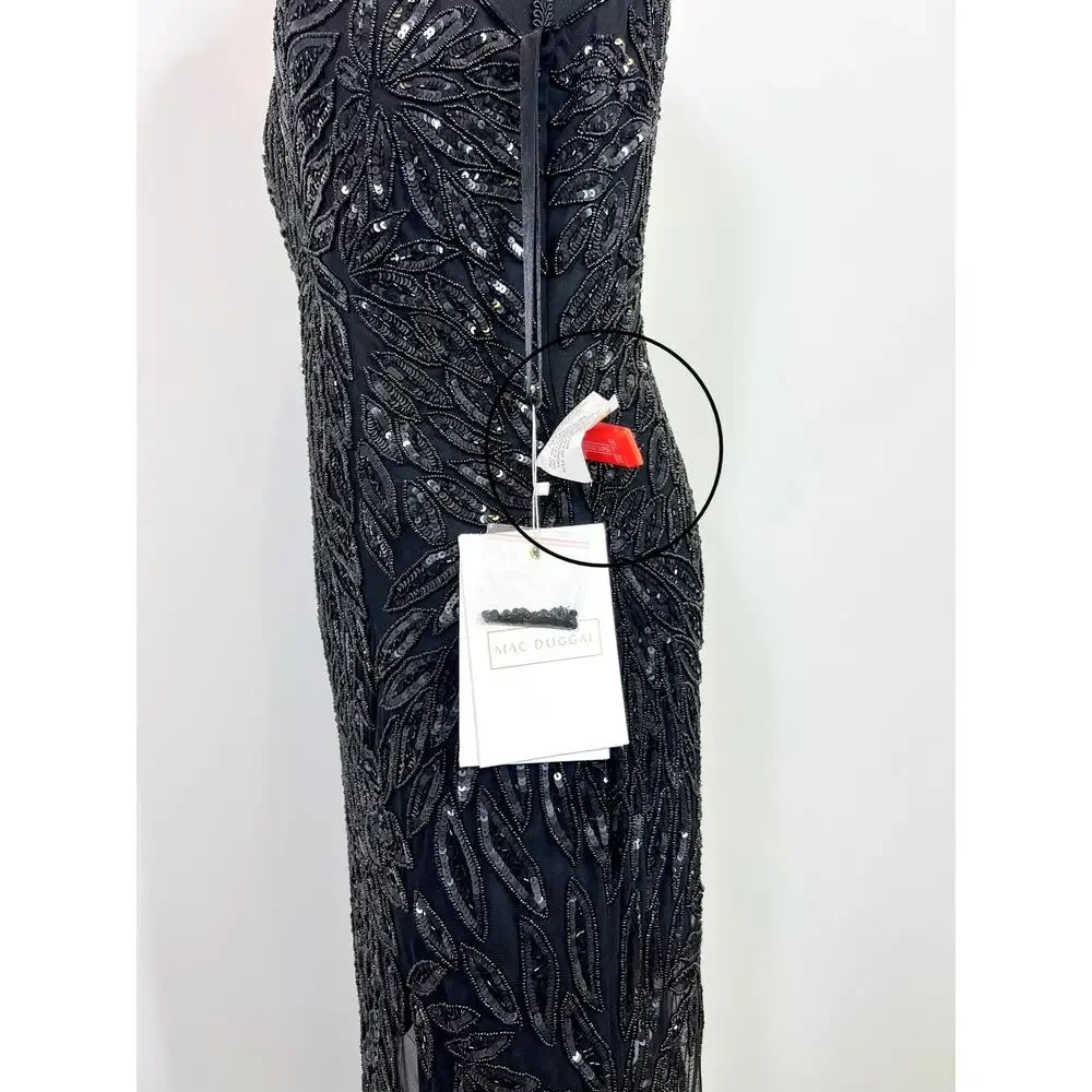 Mac Duggal Embellished Leaf Beaded Gown Black Size 6 - Picture 4 of 10